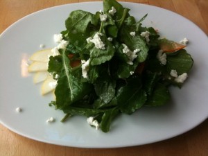 PL Greens with Shaved Persimmons, Goat Cheese & Vinaigrette
