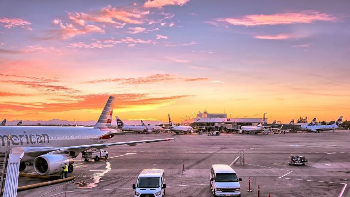 Airport at sunset